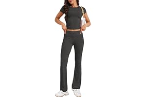 ROFUSSO Zweiteiler Damen Herbst Lounge Set Langärmeliges Oberteile und Yoga Schlaghose Trainingsanzug Freizeit Outfit Fitness Sportkleidung Set