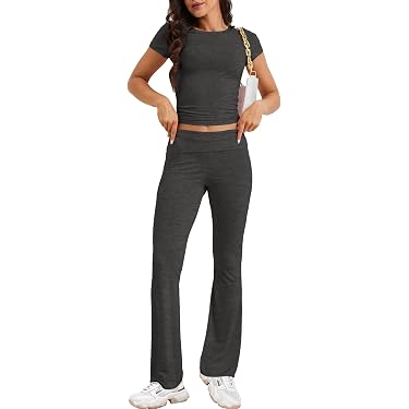 Tenue De Sport Femme 2 Pièces - Crop Top Manches Longues Et Leggings Haute Taille - Sans Coutures, Confortable