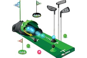 TERRAMUS Ensemble de Golf pour Enfants avec Retour Automatique de dinosaure, Balles de golf nocturnes lumineuses à LED,3 clubs,3 à 8 mini jeux de golf, jouets de sport d'intérieur et d'extérieur garçons filles