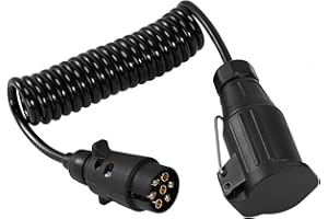 TECHFECTION Automotive trailer Coiled extension cable Adaptor Lead Connector Socket Plug for Car Caravan Vehicle Towbar Truck 13-Pin Female to 7-Pin Male 2.5M