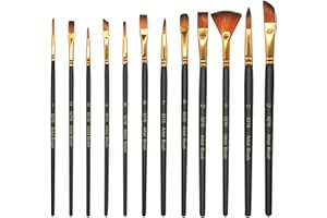 QIJIEFENCC 12 Pcs PaintBrushes, Multiple sizes Nylon Hair Brush Wooden Pen Body, Professional Paint Brush,Artist Acrylic Brush for Art, Watercolour, Oil and Gouache Paintings (Black)