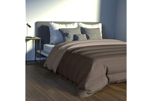 LARA MORADA Trapunta Piumone Invernale Tinta Unita Jacquard Double-Face 100% Made in Italy in Morbida Microfibra Tortora/Fango Una Piazza Mezza