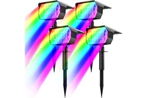 LOTMOS 4 Pack Solar Spot Lights Outdoor Garden, 20 LED Color Changing RGB Solar Landscape Spotlights, 7 Modes Waterproof Solar Lights Outdoor Dusk-to-Dawn Solar Garden Lights for Yard Driveway Pathway Decor