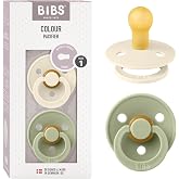 BIBS Colour Pack of 2 Pacifiers | BPA Free, Round Teat | Natural Latex, Size 1 (0-6 Months), Ivory/Sage