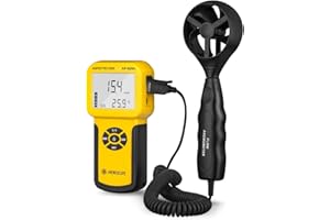 AOPUTTRIVER Anemómetro Digital de Mano con Pantalla LCD con Luz de Fondo para Velocidad del Aire, Flujo de Aire, Temperatura, Medición Máxima / Promedio / Actual y en Tiempo Real con una Paleta Extensible