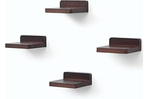 PHOENANCEE Small Floating Shelves for Wall, Set of 4, Wooden Square Shelf for Small Objects, Hanging Mini Shelf Decoration for Bedroom, Living Room,10.2cmX10.2X4cm(Dark Walnut)