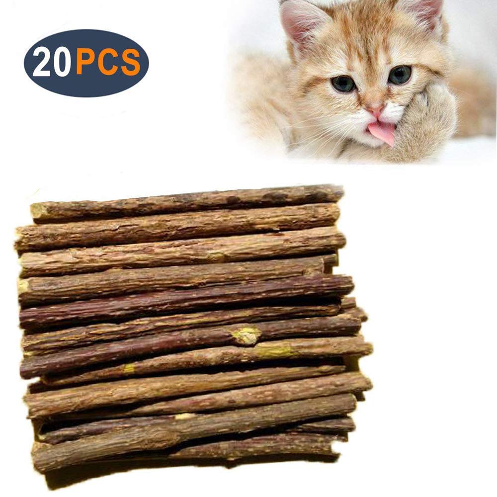 AIDIYA-Cat-Herbe--Chat-Btons-100-Bio-Naturel-Matatabi-Dentaire-friandises-de-Dents--mcher-Jouets-Olfactive-Enrichissement-pour-Chat-Lot-de-20-pcs