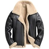 Denny&Dora Men's B3 Shearling Coat Aviator Jacket Men's Fur Coat Black Leather Jacket