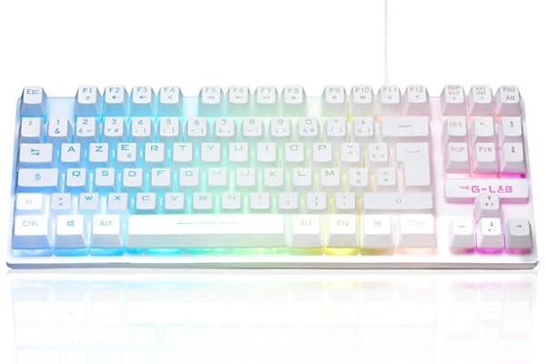The G-Lab Keyz Caesium TKL Clavier Gamer TKL 87 Touches Filaire USB AZERTY Français, Rétro-Éclairage LED Multicolore - Clavier Gaming Compact sans Pavé Numérique pour PC/PS4/PS5/XBOX (Blanc)