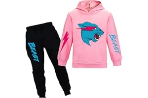 TONGQUD Mr Beast - Conjunto de sudadera con capucha y pantalones para niños, diseño de gato rayo de YouTube, 2 piezas/conjuntos de chándal para niñas