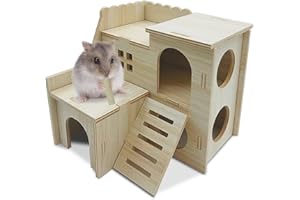 Eyksta Wooden Hamster House, Hamster Hideout Habitats Décor for Syrian Hamsters Dwarf Hamsters Gerbils Rat (Small House - for Dwarf)