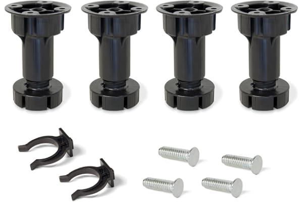 EMUCA 2032217 Jeu de 4 pieds réglables avec accessoires pour cuisine/salle de bain, en plastique, Noir, 120 mm