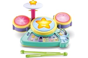VTech - Bluey La Batterie Interactive - Batterie Instrument de Musique Enfant avec Pads Lumineux et Baguettes - Jouet Musical Bluey et Bingo - Cadeau Enfant de 3 Ans à 7 Ans - Contenu en Français