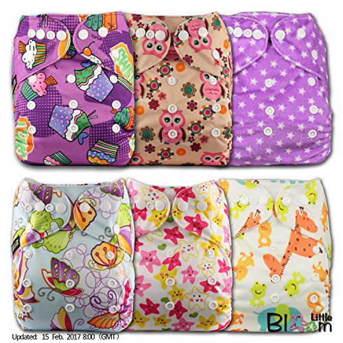 LittleBloom, Reusable Pocket Cloth Nappy, Fastener: Popper, Set of 6