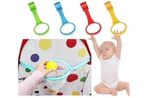 UNMOT 4 Pcs Baby Pull Up Rings for Playpen and Baby Playpen Basketball Hoop, Baby Pull Up Rings Help Babies Practice Standing, Basketball Hoop for Children to Play, 4 Colors