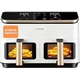 Cosori Air Fryer 8.5L, Double Basket with Window, 10 Functions, White | Window for Easy Viewing, Safer Metal Interior, 2 Plat
