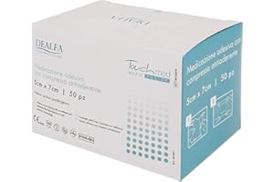 DEALFA TOUCHMED Cerotto Adesivo Sterile in TNT con Compressa Antiaderente - 5x7 cm - Traspirante e Assorbente - Protezione per Ogni Ferita - Ottima Adesività - Monouso - Confezione da 50 Pezzi