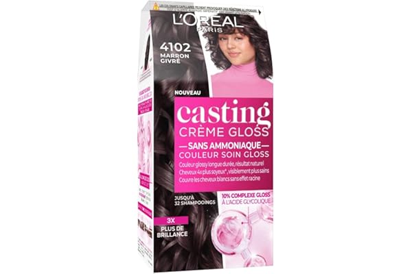 L’ORÉAL PARIS - Coloration Cheveux Semi-Permanente Ton sur Ton - Couleur Soin Gloss - Sans Ammoniaque - Casting Crème Gloss - Nuance : Marron Givré (4102)