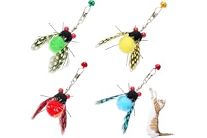 ZORVYN 4 Pezzi Giocattolo Interattivo per Gatti, Giochi per Gatti a Forma di Insetto con Campanelli, Ricambio per Canne da Pesca con Piume Naturali e Ali Colorate