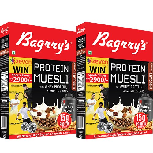 Bagrry's Protein Muesli with Whey Protein , Almonds and Oats, 500g (Pack of 2)