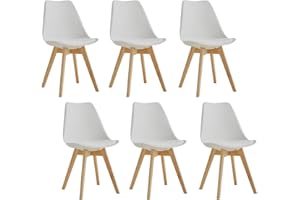 GrandCA HOME 6er-Set Esszimmerstühlen, Küchenstuhl mit Beinen aus Kiefernholz, gepolsterte Stühle für Esszimmer, Wohnzimmer und Küche, Weiß