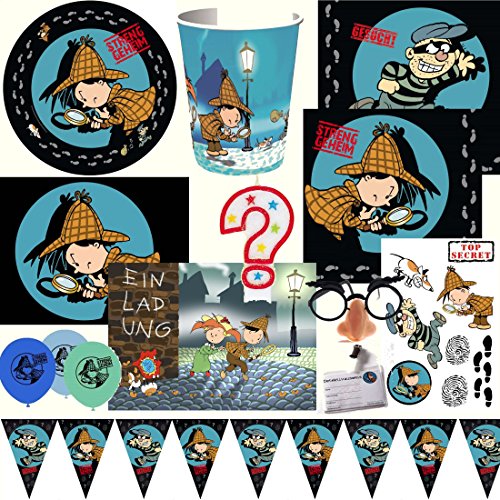 16-teiliges Einladungskarten Set * DETEKTIV FLO * für Kindergeburtstag oder Mottoparty // bestehend aus 8 Einladungen und 8 Umschlägen // Einladung Invites Sherlock Holmes - 4