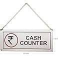 THW® Stainless Steel Hanging & Self Adhesive CASH COUNTER Signage Board (5"x12")