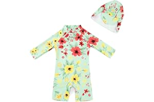 upandfast Costume da Bagno Intero per Neonate con Cerniera e Cappello da Sole UPF 50+