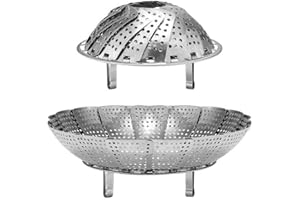 ZIRANEE Panier à Vapeur,2 pcs Paniers Cuit-Vapeur Inoxydable Panier Vapeur de Légumes Cuit Vapeur Insérer des Aliments Légumes Pliants à Vapeur Extensibles pour Cuisson des Fruits de Mer Légumes