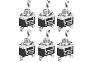 GUUZI Interruttore a Levetta per Impieghi Gravosi 12V-24V-48V-110V/10A, 220V-230V/6A, SPST 2Pin Interruttore ON/Off Barra di Metallo - Confezione da 6