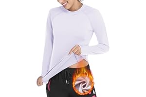 Soneven Long Sleeve Running Top Womens with Thumb Hole Compression Thermal Base Layer Ladies Fleece Tops T Shirt Lightweight Sport Yoga Top Quick Dry for Workout Hiking Skiing