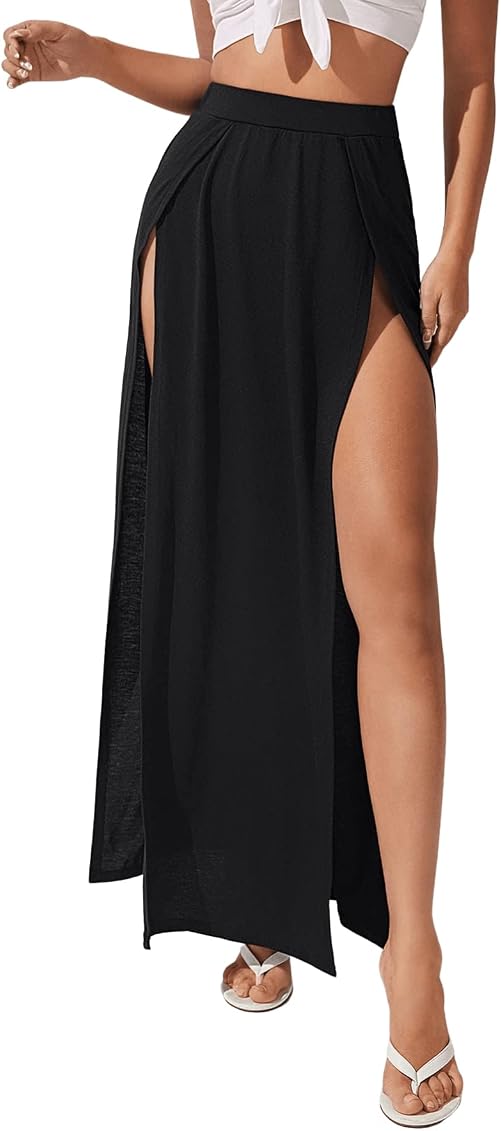 GORGLITTER Damen-Rock, A-Linie, Mit Seitenschlitz & Knoten – Hohe Taille, Midi Länge, In XS-L, Aus Festem Stoff