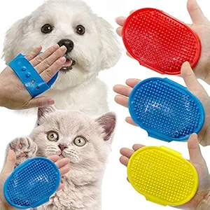 The Pets Company Shampoo Washing Soothing Massage Rubber Bristles Hand Brush Band Comb for Dogs & Cats - 1 Piece (Colour May Vary)