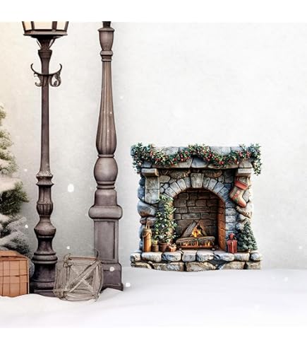 Adesivo Da Parete A Tema Caminetto Di Natale - Decorazione Festiva Per Interni, Facile Da Applicare, 90x35cm