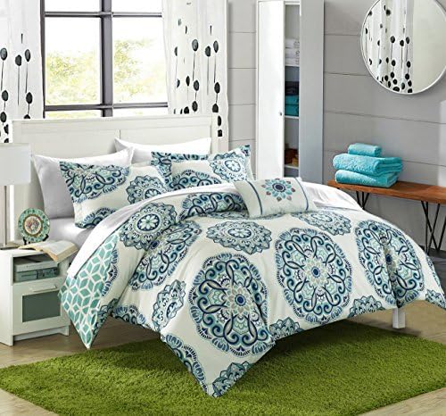 Chic Home 8 Piece Barcelona Reversible Geometric Backing Bed in a Bag Comforter Set with Sheet, King, Green by Chic Home