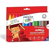 Pensan Kidz Jumboo 12 Renk Jumbo Ke&ccedil;eli Kalem | S&uuml;per Yıkanabilir, &Ccedil;ocuklar i&ccedil;in G&uuml;venli