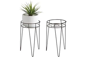 mDesign Juego de 2 portamacetas de estilo mediados de siglo de metal – Soportes metálicos redondos de moderno diseño industrial – Versátiles maceteros de metal para interiores y exteriores – bronce