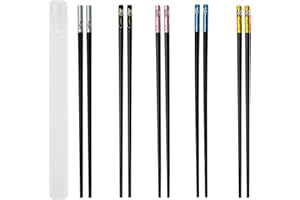 AMANDELIZABE 5 pares de palillos de fibra de vidrio, con 1 caja de plástico, palillos japoneses reutilizables, lavables para lavavajillas, 24 cm, diseño de flores, palillos antideslizantes