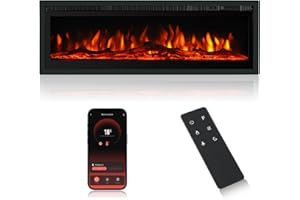 MachenFlame Chimenea eléctrica empotrada y Independiente con Cristal y Juego de Troncos, calefacción Adicional, Mando a Distancia, 9 Colores de Llamas, Negro. (102CM-WIFI)