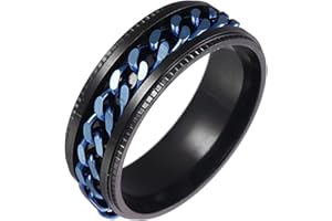 Gilieyer Edelstahl Spinner Ringe, 8MM Fidget Ring für Männer Schwarz/Blau/Silber Drehbar Cuban Link Intertwine/Doppelkette Daumenring Größe 6-11
