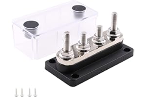 Gloaso Barre de Bus de 300A Bornier 12V - 48V CC fabriqué en cuivre, Module Robuste 4 x M8 bornes de Stockage Bloc de Distribution d'alimentation à la Terre avec Couvercle, Noir