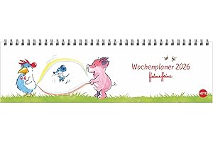 Helme Heine: Wochenquerplaner 2026: Praktischer Tischquerkalender mit Spiralbindung. Liebevoll illustrierter Tisch-Kalender von Helme Heine mit den drei Freunden