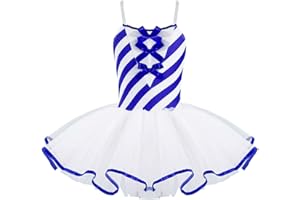 iEFiEL Body da Balletto Bambina Tutu Leotards Vestito Danza Classica Body a Righe Fiocco Abito da Pattinaggio Artistico Ballerina Abito da Ballo Latino Costumi di Danza