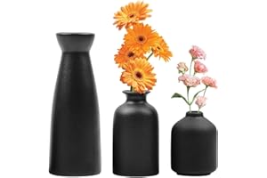 SCHYIDA 3 Stück Keramik Vasen Schwarz Blumenvasen Vintage 22cm/12cm/10cm Vasen Keramik Vintage Blumenvasen Set Vasen Deko Vasen mit 5M Garn Modern Keramik Pampasgras Vase Blumenvase Porzellan als Deko