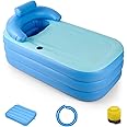 CO-Z Portable Tub, Foldable Bathtub for Adults & Kids, 94 L PVC Inflatable Tub with Detachable Cover Cup Holder Foot Pump, 125x50cm Large Outdoor Collapsible Bathtub for Families with 3 Air Chambers