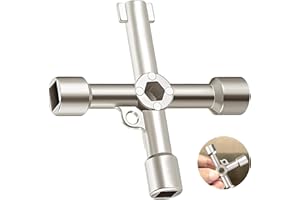 AONAT Llave Multifuncional de 4 Puntas, Utilidad Cruzada para Medidor de Agua, Contador Gas, Armario Eléctrico, Ascensor, Válvulas (Plata)
