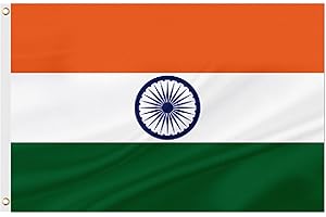 ASUNO India Flag 90 × 150 CM Polyester Indian National Banner with 2 Brass Grommets Double Side Vivid Color Fade Resistant for Outside Garden Lawn Patio