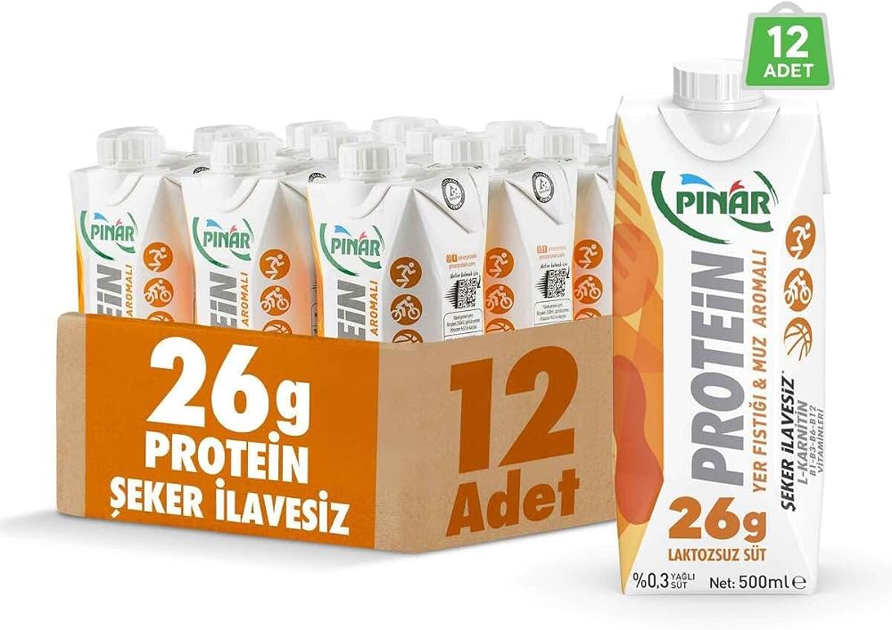 Pınar Yer Fıstıklı Ve Muz Aromalı Protein Süt 500 Ml X 12 Adet