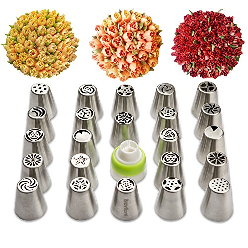 Russische Paspelierung Tipps 39 Stück, Spritzbeutel Düsen DIY Backen Werkzeug für Kuchen Dekoration, 23 Größe Edelstahl Russische Tipps, 1 Dreifarbige Kupplung und 15 Einweg Gebäck Staubbeutel. Best Küche Geschenk - 4