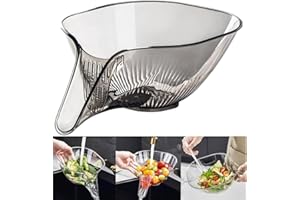 LANYOTA Drain Basket Multi-Functional Plastic Draining Bowl, Kitchen Sink Drain Basket Washing Basket Colander Strainer Storage Washing Vegetable Fruit Salad (Grey)
